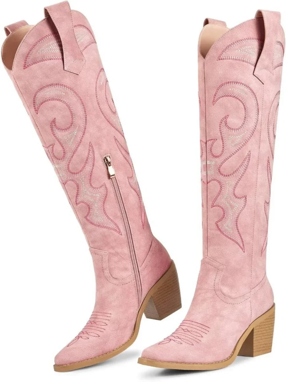 Women's Pink Western Knee High Cowgirl Boots Zipper Convenience Casual Wear